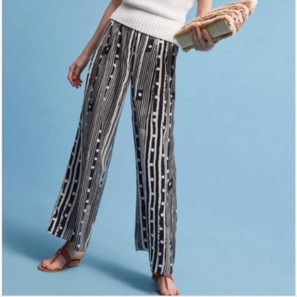 ANTHRO Elevenses Pants Satin Wide Leg Black White